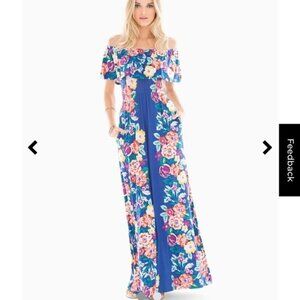 Soma Blue Layered Floral Flounce Off Shoulder Maxi Dress M
